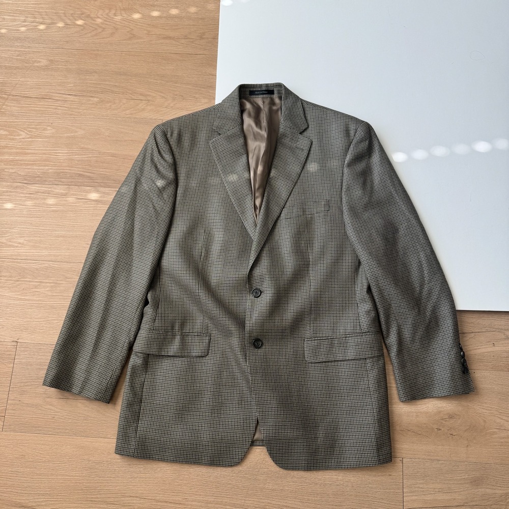 Lauren Ralph Lauren Mens 41R Blazer Silk Wool Brown Houndstooth Sport Coat